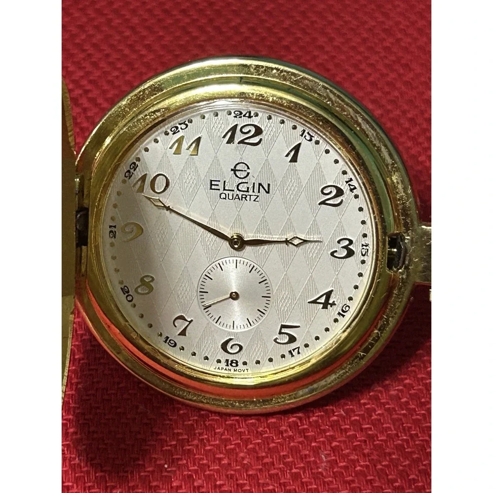 Vintage Elgin Hunter Gold Tone & White  Dial Pocket Watch Needs Battery